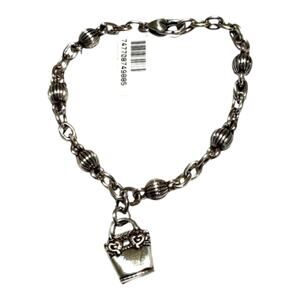 BRIGHTON flower pot  Bucket Bag Charm Bracelet,‎ Silver Tone Chain Bracelet
